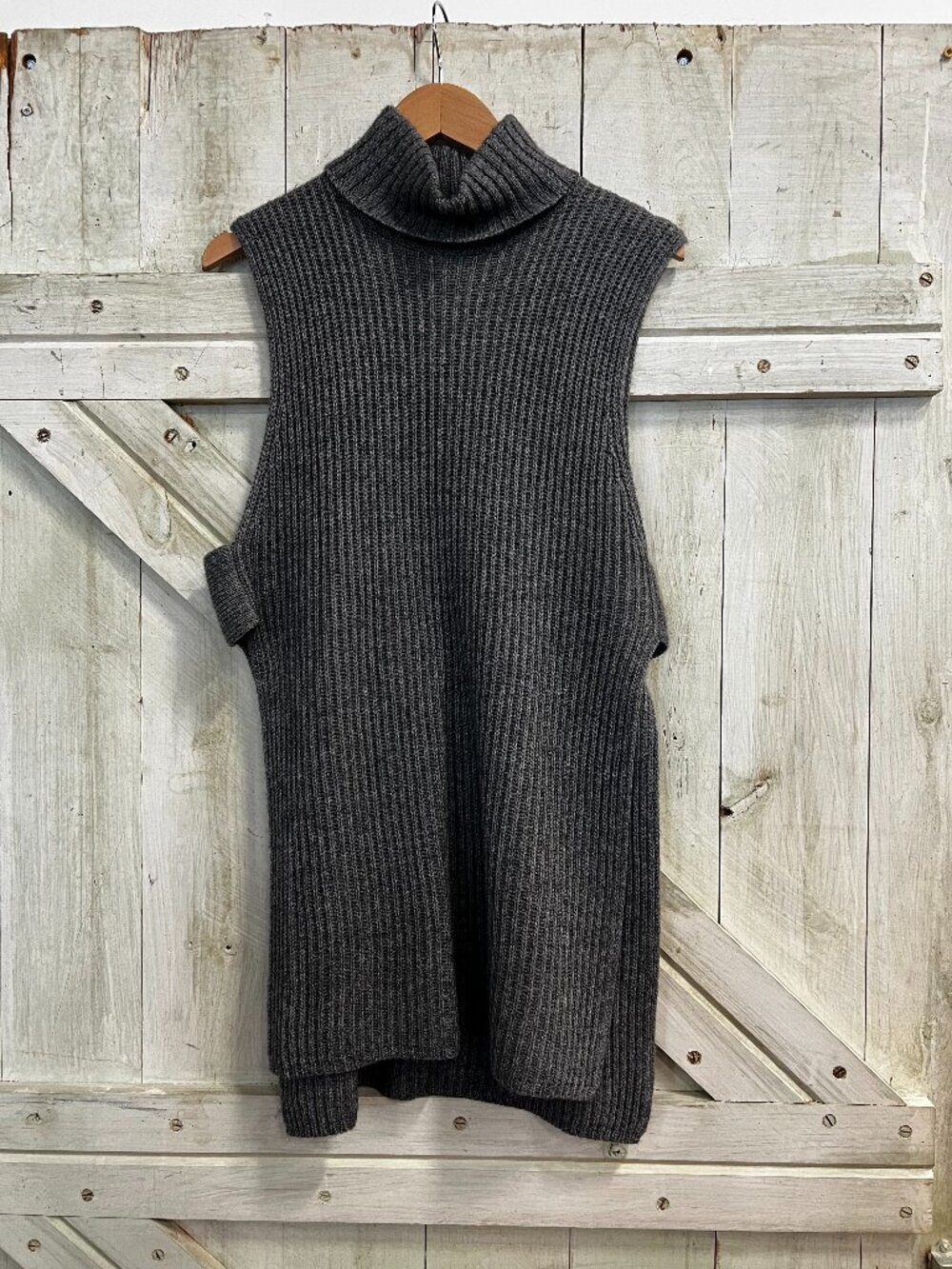 Autumn Cashmere Grey Open Sides Turtleneck Vest Size M